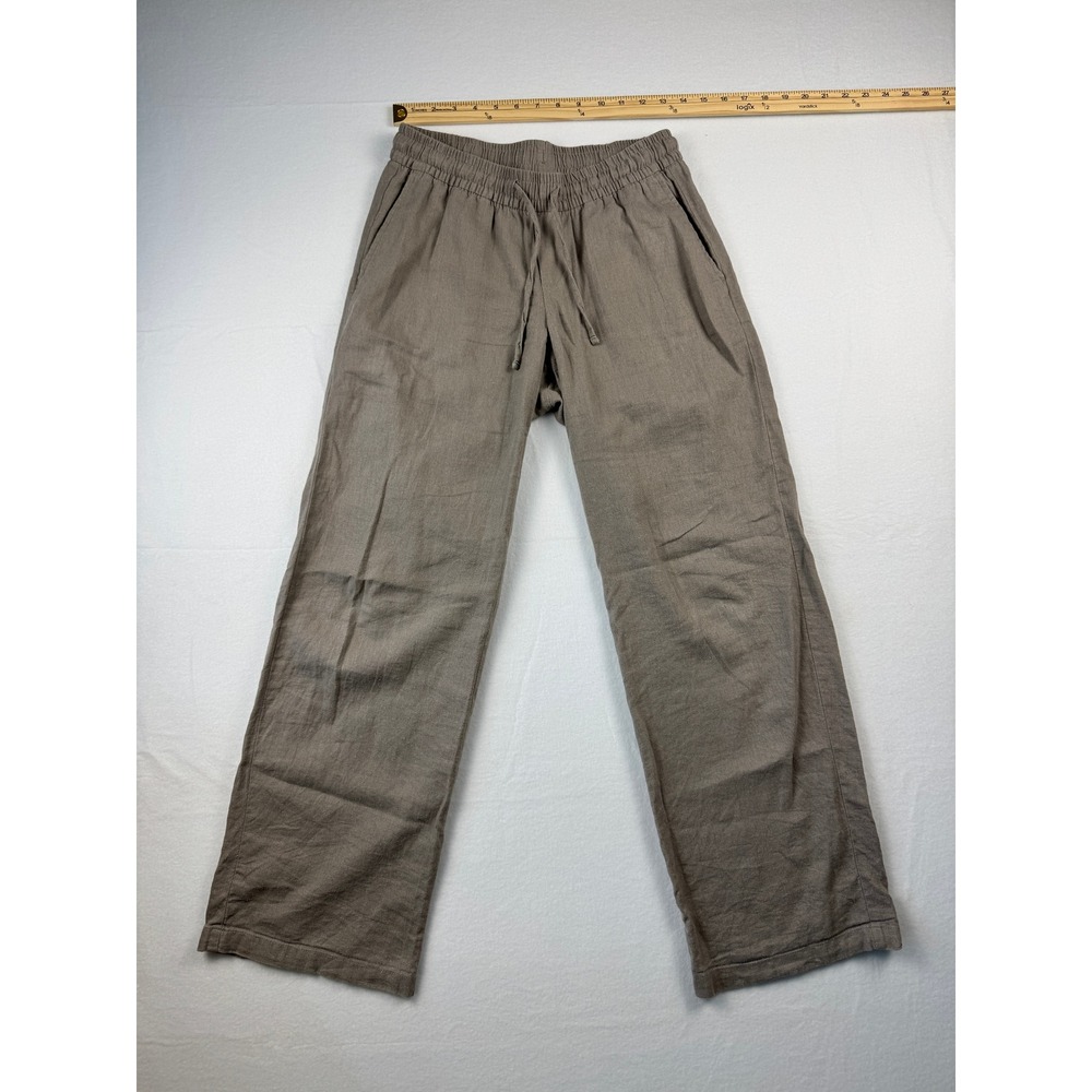 Old Navy Womens XS Linen Blend Drawstring Wide Leg Pants Taupe Brown Relaxed